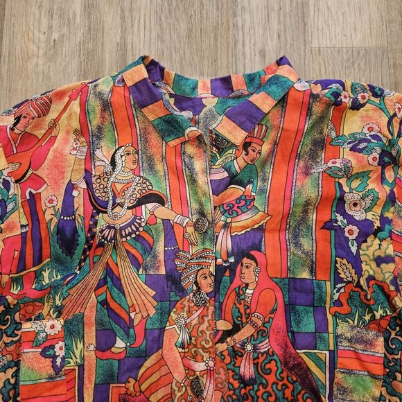 Vtg Lightweight Bomber Jacket Womens L Egyptian Print Wearable Art Ethnic Boho - Picture 2 of 11